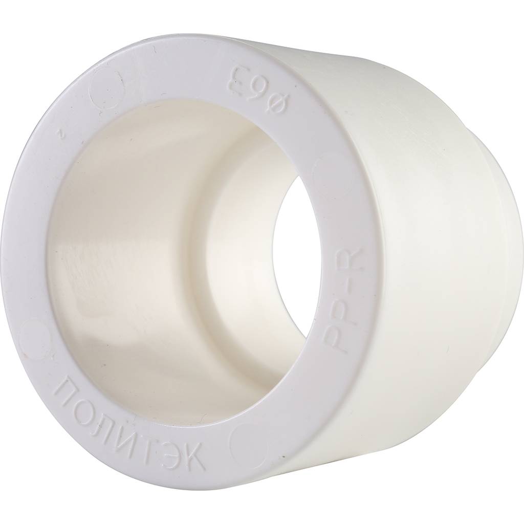 Муфта переходная внутр./наруж. Политэк 63х40 для полипропиленовых труб под сварку (цвет белый)
