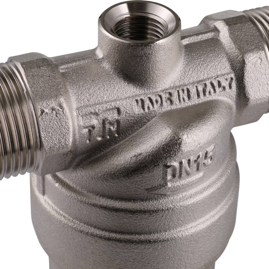 Фильтр с манометром TIEMME 1/2 со сгонами, с латунной колбой, промывной, 3130001