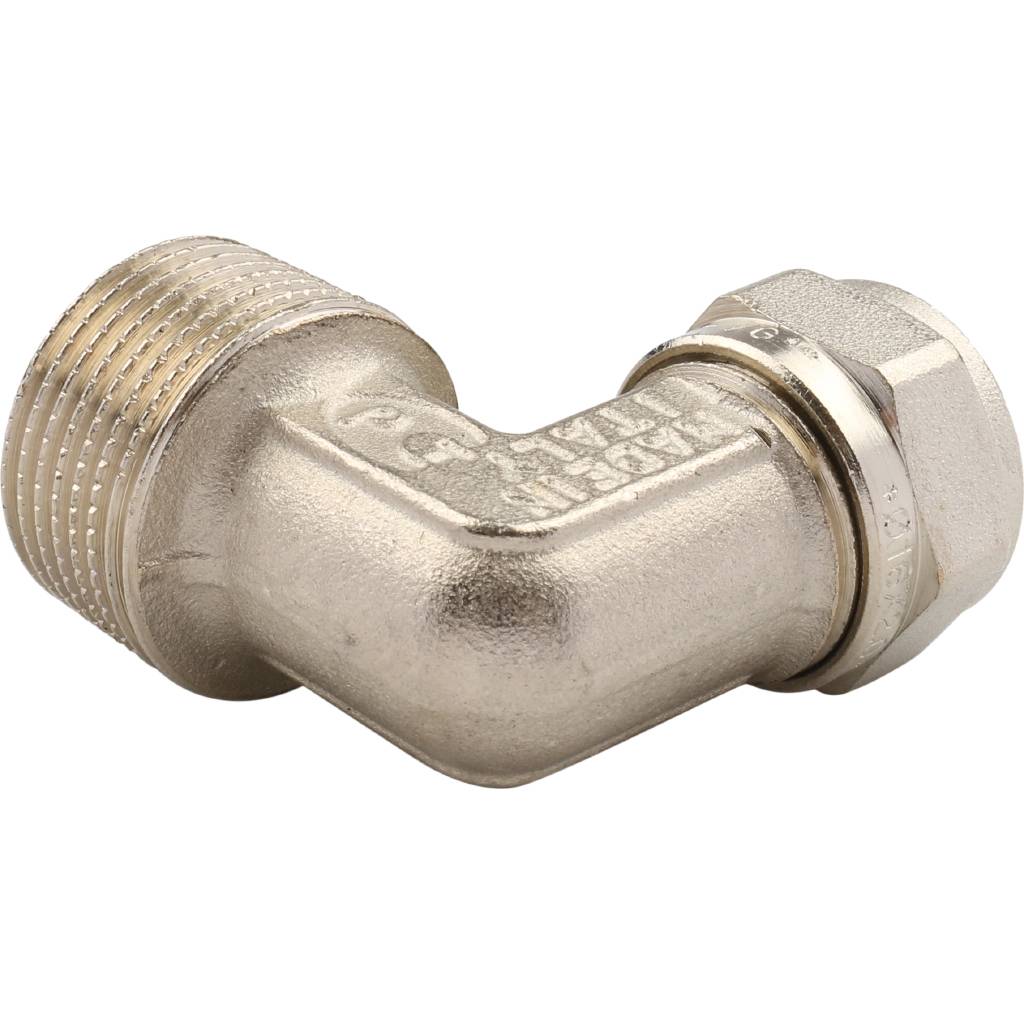 Угольник TIEMME с наружной резьбой (16х2.0х3/4) для металлопластиковых труб винтовой, 1600066