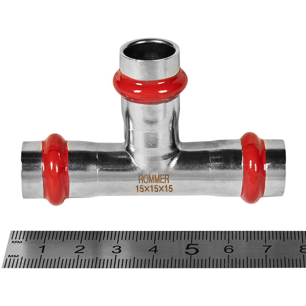 Тройник ROMMER равнопроходной 15 из нержавеющей стали прессовой