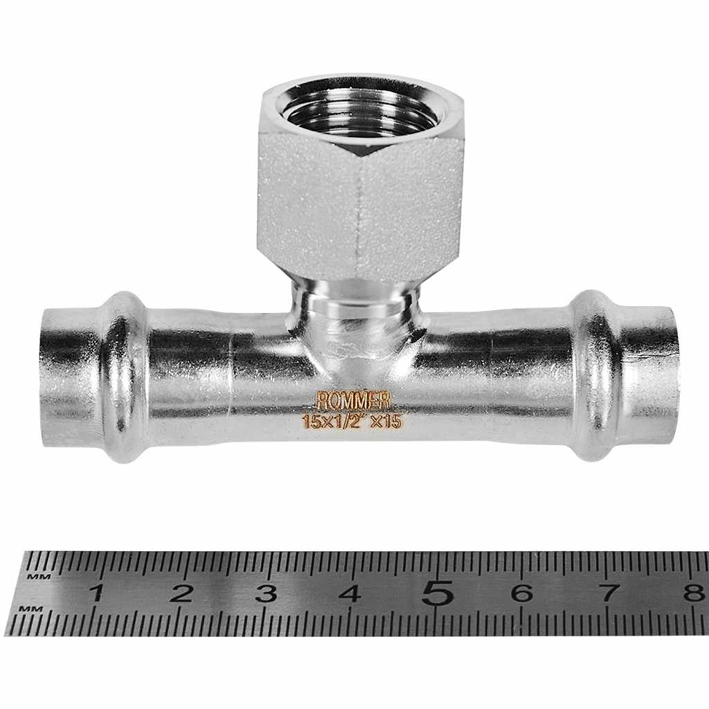 Тройник-Переходник ROMMER ВПр-ВР, 15х1/2, из нержавеющей стали прессовой, RSS-1015-001512