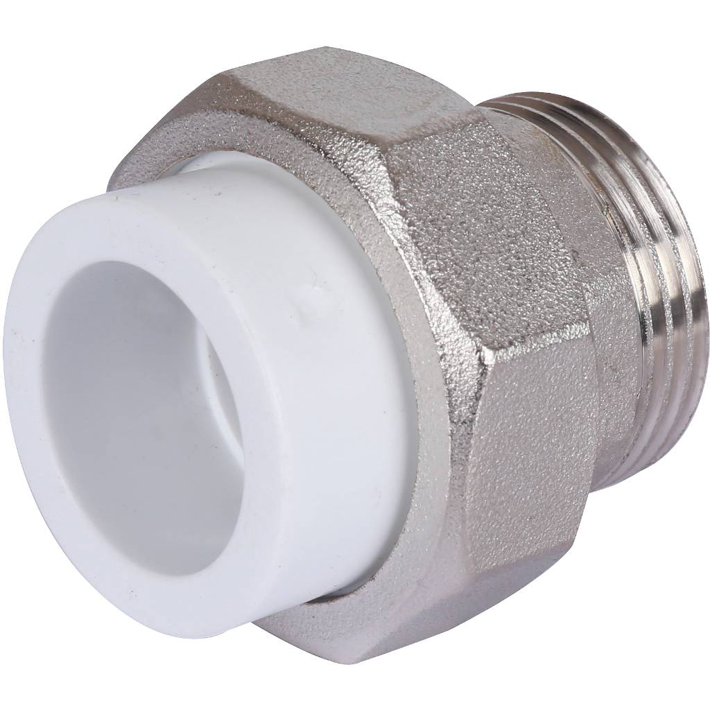 Муфта разъемная с наружной резьбой Политэк 25х1 для полипропиленовых труб под сварку (цвет белый)