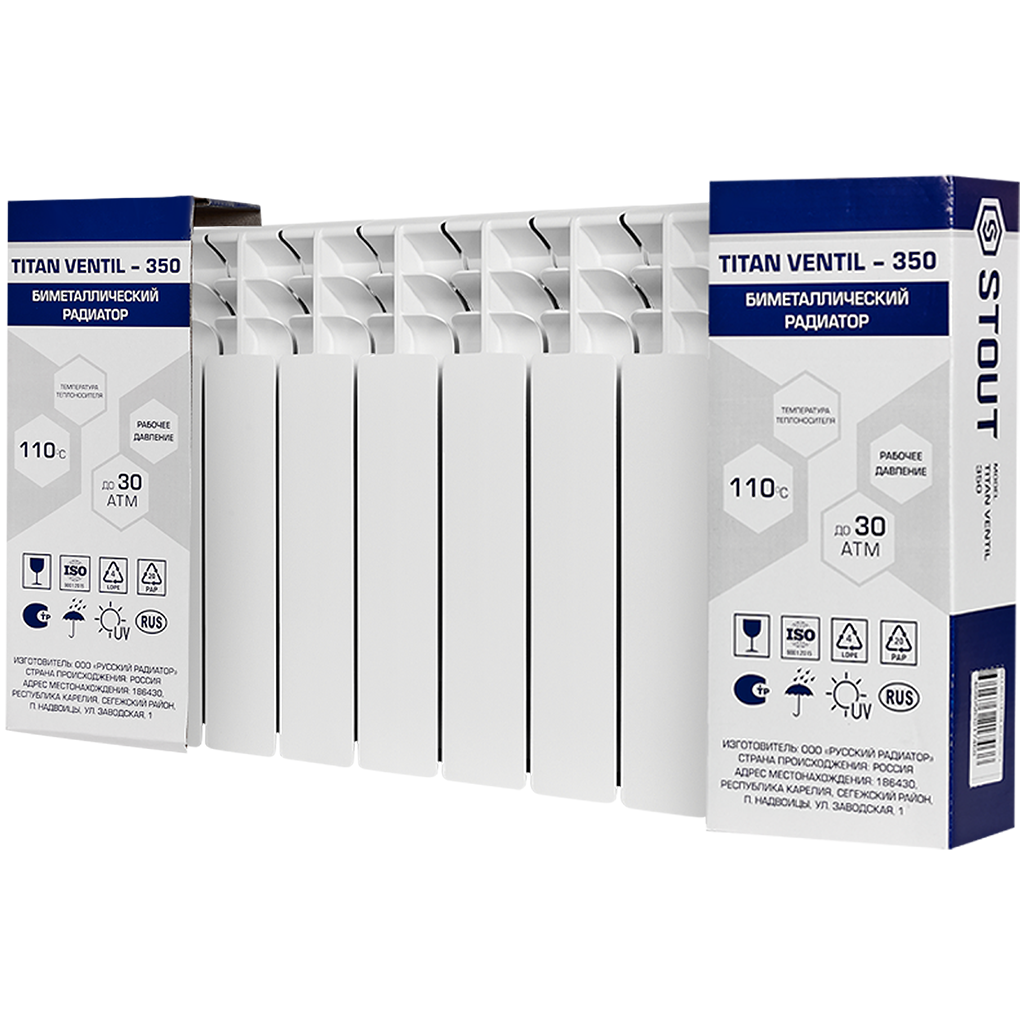Радиатор биметаллический STOUT TITAN VENTIL 350 8 секций нижнее правое подключение