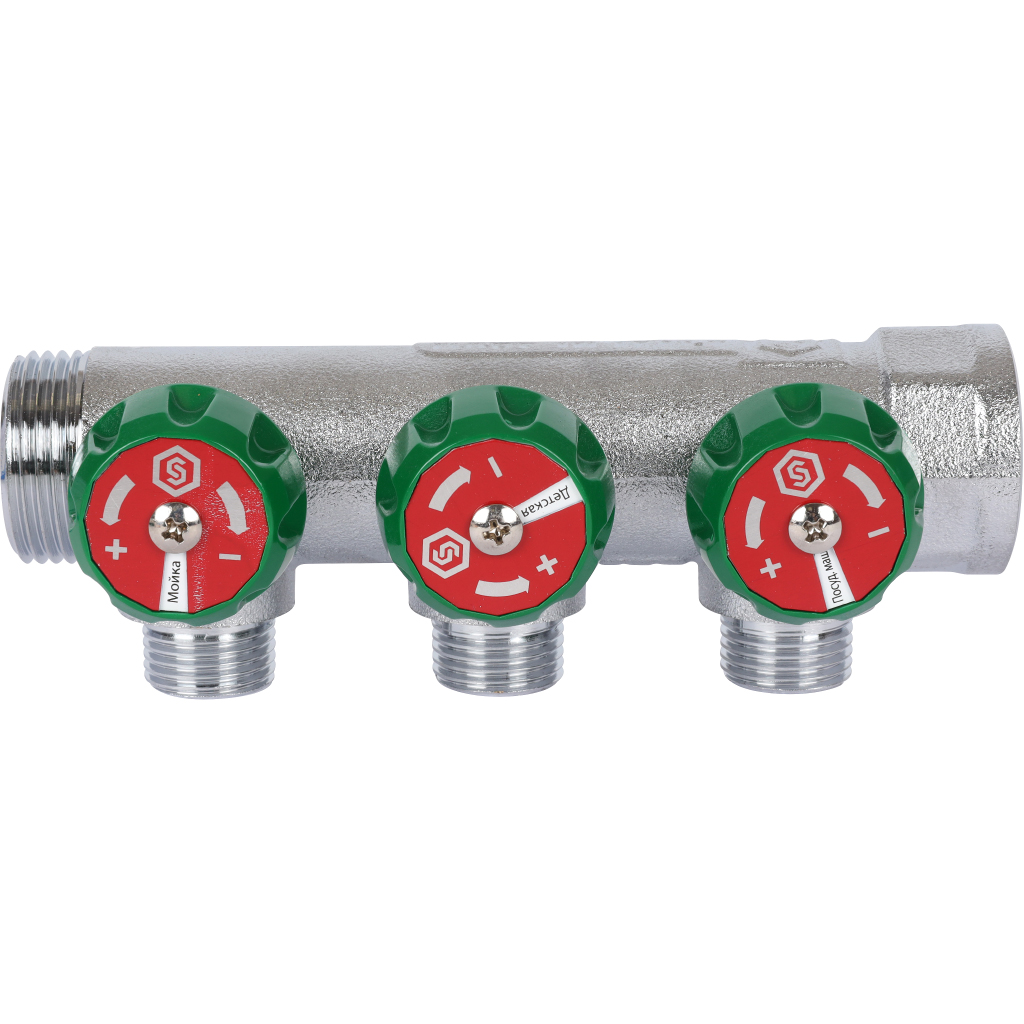 Коллектор регулирующий STOUT 3/4, 3 отвода 1/2  плоское уплотнение