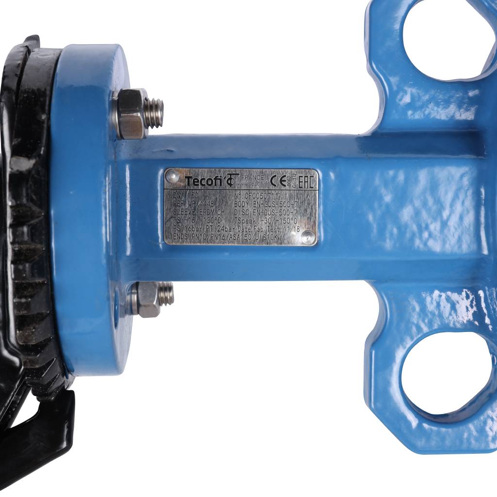 Затвор поворотно-дисковый Tecofi VPI4448 DN 150 PN 16 межфланцевый с ручкой из чугуна EPDM, VPI4448-02EP0150