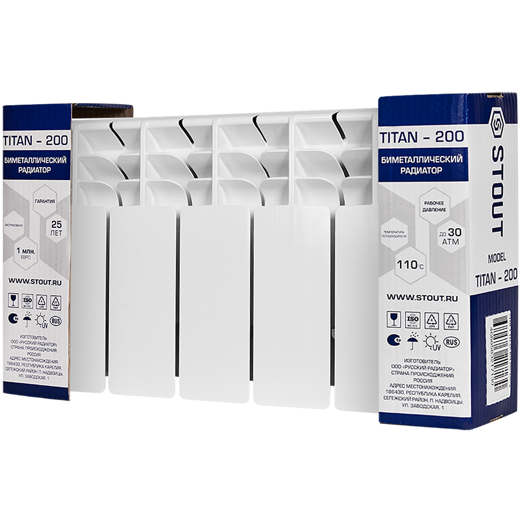 Радиатор биметаллический STOUT TITAN 200 5 секций боковое подключение (белый RAL 9016)