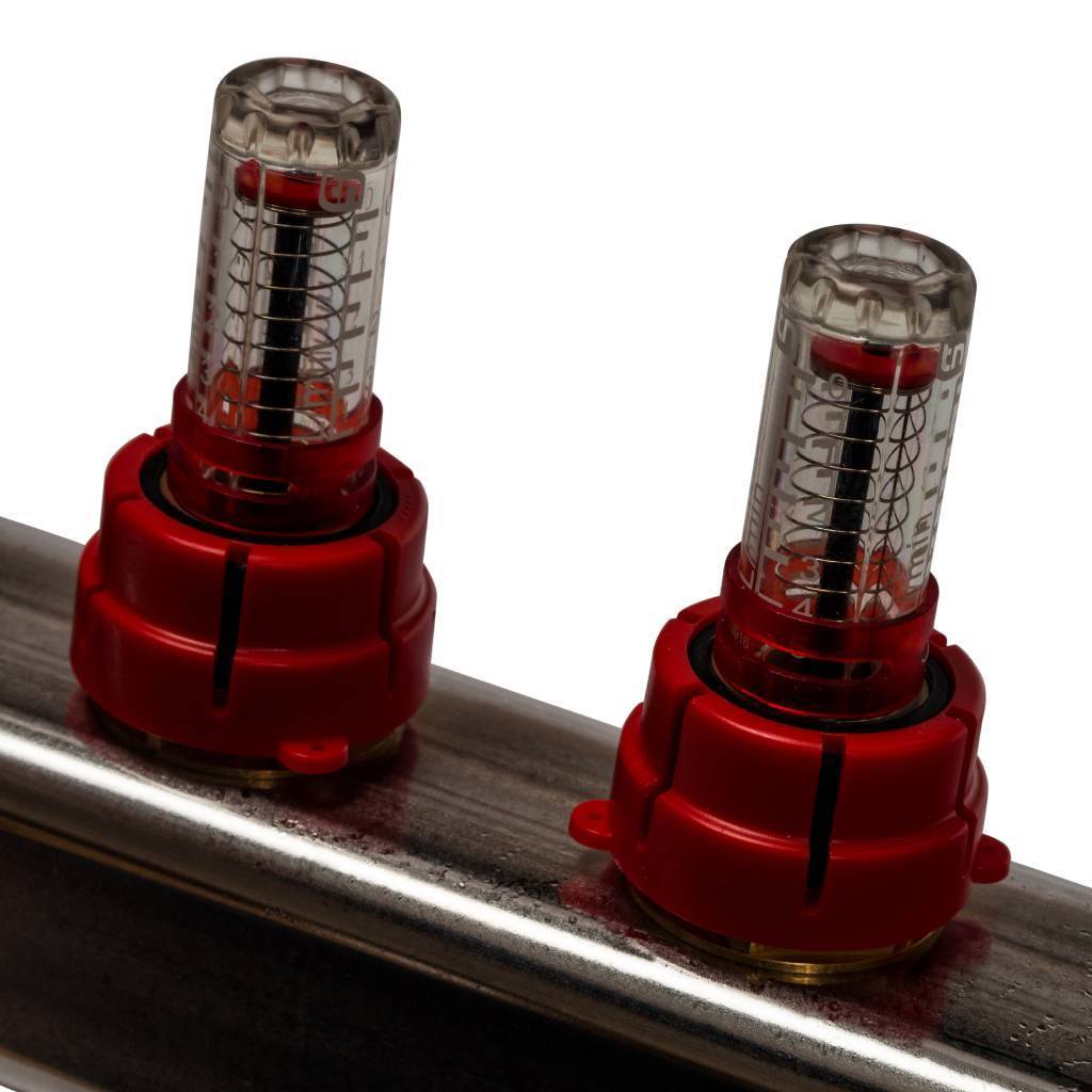 Коллектор из нержавеющей стали с расходомерами, с клапаном вып. воздуха и сливом STOUT 10 выходов, SMS-0927-000010