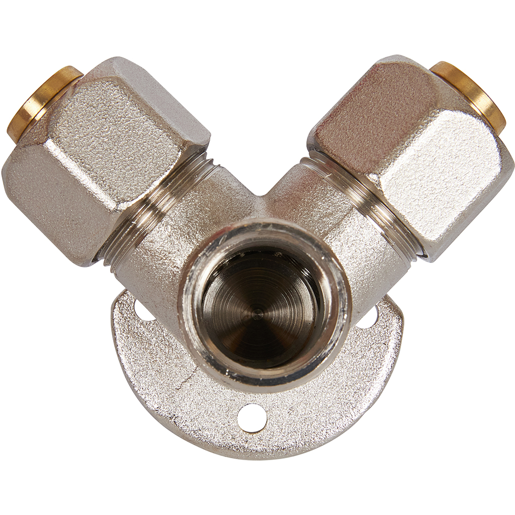 Тройник STOUT настенный с креплением для металлопластиковых труб винтовой, SFS-0014-001220