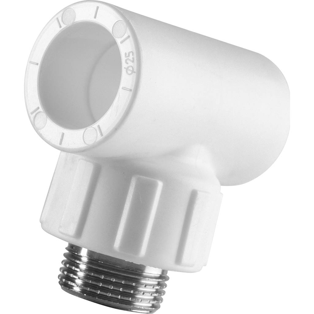 Тройник Политэк 25x3/4 с наружной резьбой для полипропиленовых труб под сварку (цвет белый), 9510002534