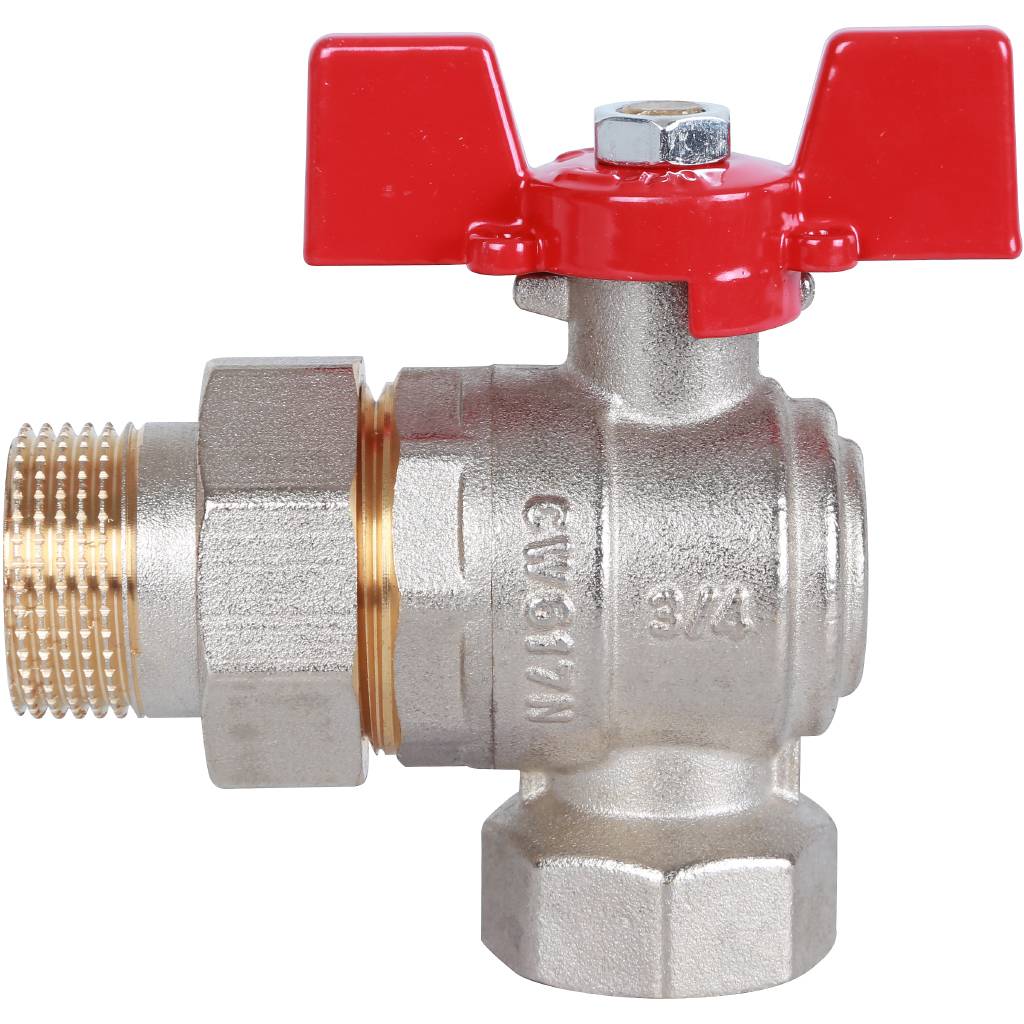 Кран шаровой ROMMER угловой с американкой 3/4 ВН/НР, ручка бабочка, RBV-0006-0610220