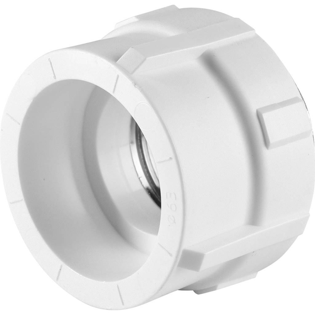 Муфта комбинированная Политэк 63x2 под шестигранник внутр. резьба для полипропиленовых труб под сварку (цвет белый), 9100006302