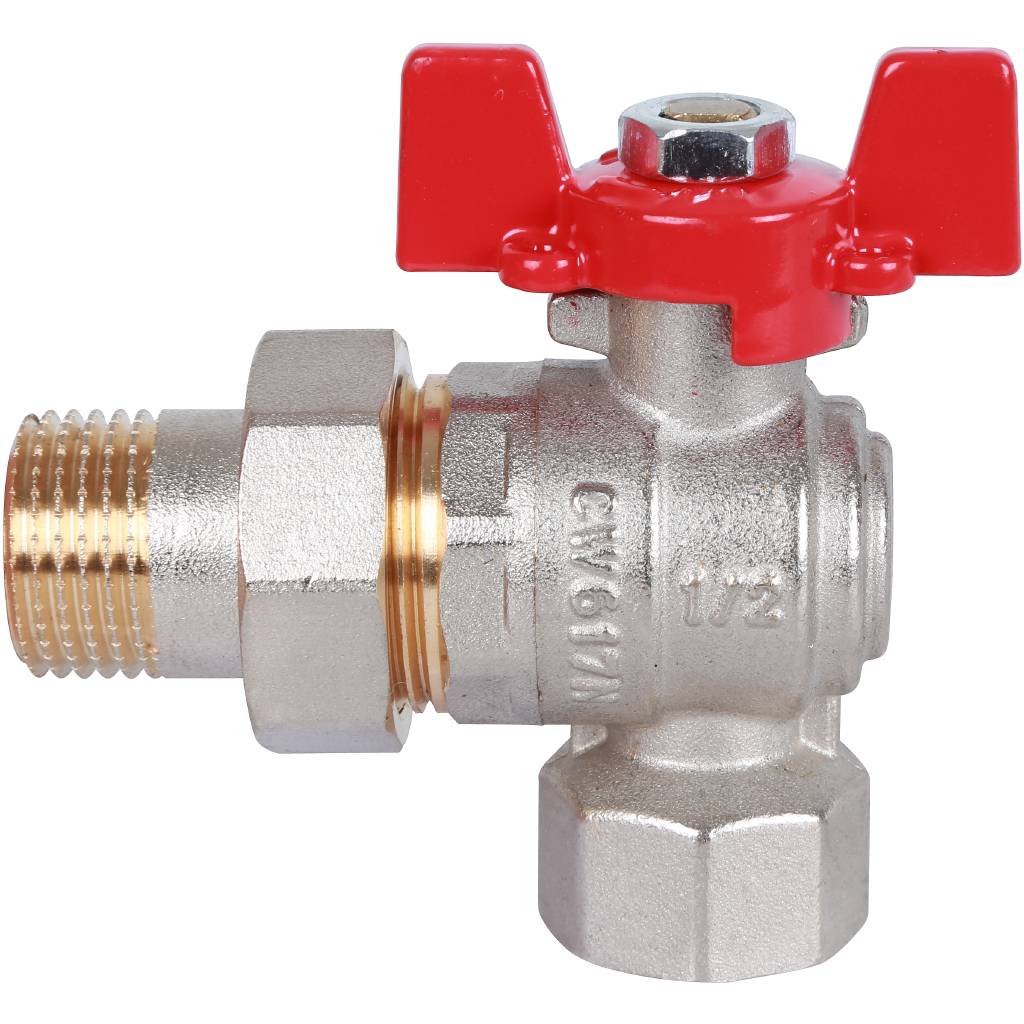 Кран шаровой ROMMER угловой с американкой 1/2 ВН/НР, ручка бабочка, RBV-0006-0610215