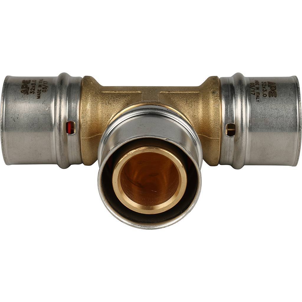 Тройник STOUT равнопроходный 32х32х32 для металлопластиковых труб прессовой, SFP-0006-323232