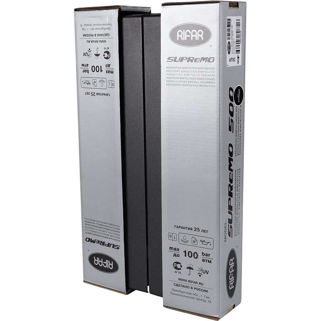 Радиатор биметаллический RIFAR SUPReMO 500 4 секции боковое подключение (цвет Антрацит), 4RS50-4-AN