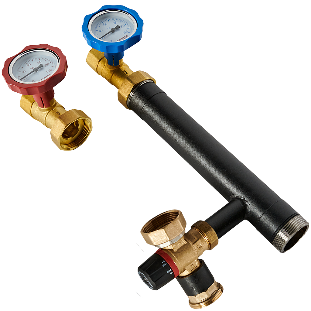 Насосная группа ROMMER с термостатическим смесительным клапаном (20-40°С) 1  без насоса RDG-0002-012501