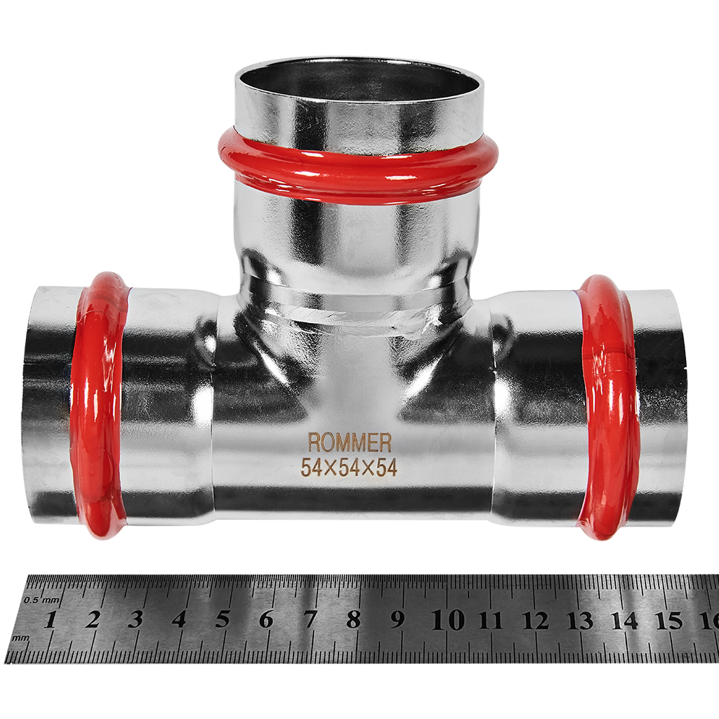 Тройник ROMMER равнопроходной 54 из нержавеющей стали прессовой