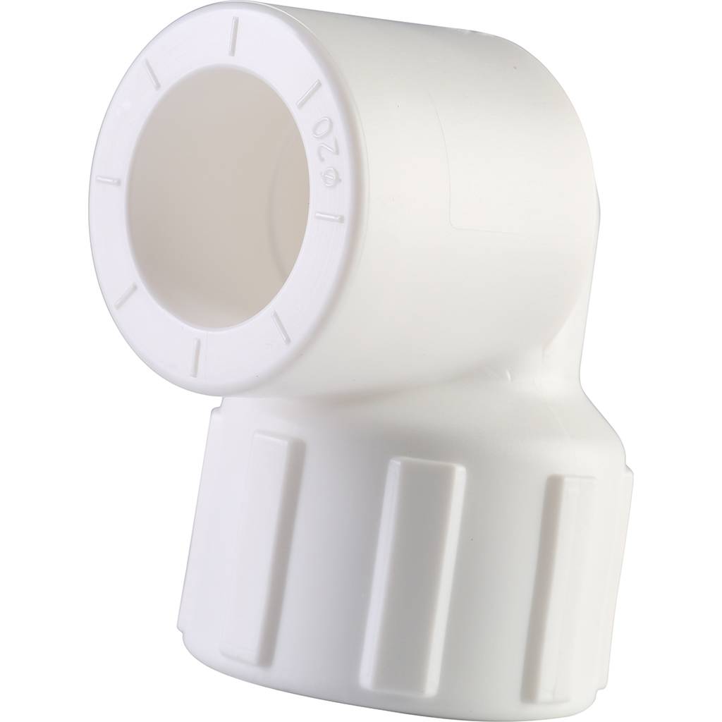 Угольник Политэк 20x1/2 с внутренней резьбой для полипропиленовых труб под сварку (цвет белый), 9400002012