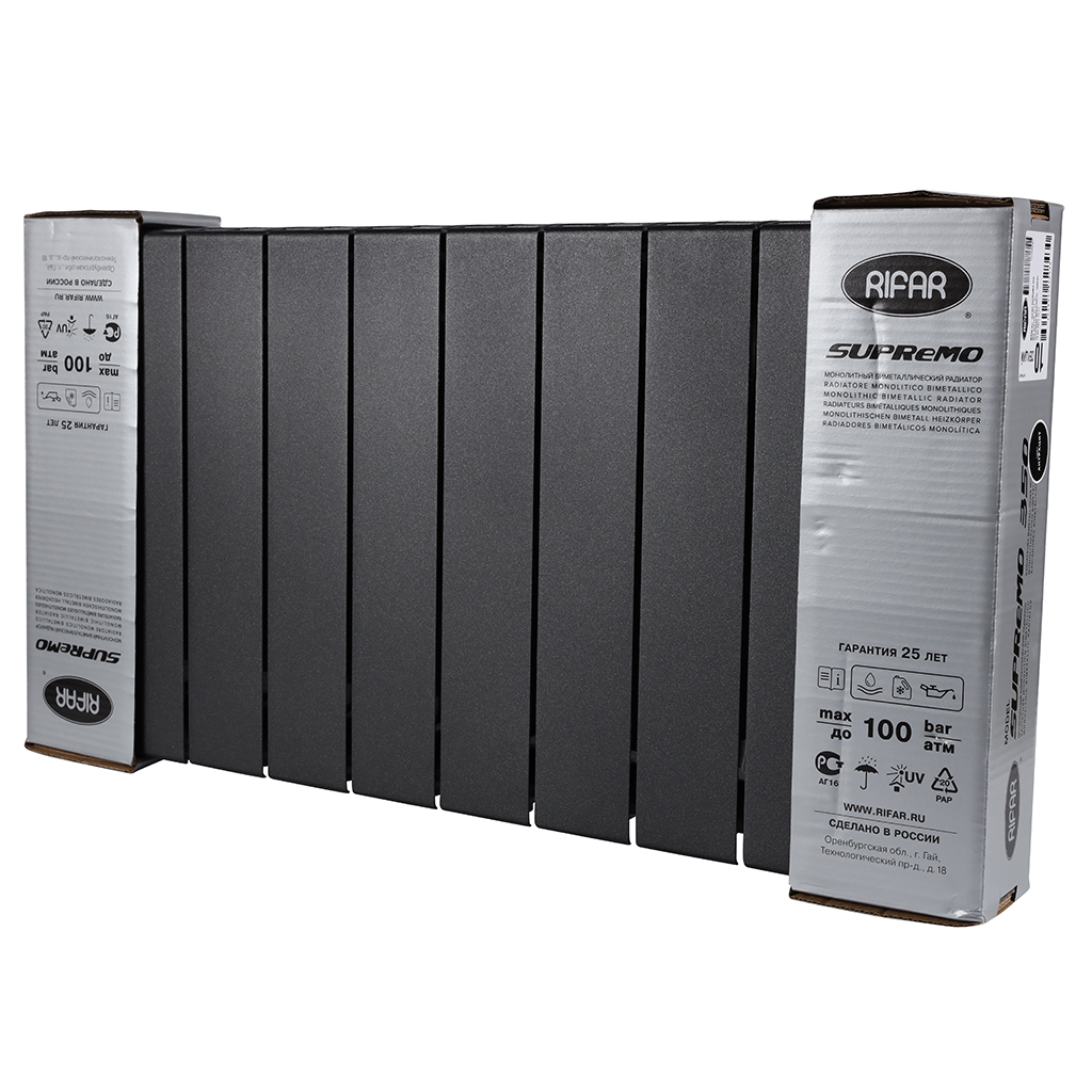 Радиатор биметаллический RIFAR SUPReMO 350 10 секций боковое подключение (Антрацит), 4RS35-10-AN