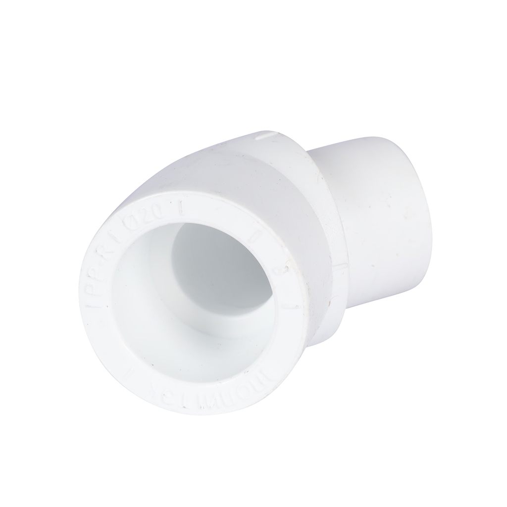 Угольник Политэк d=20 45* внутр./наруж.  для полипропиленовых труб под сварку (цвет белый), 9422002045