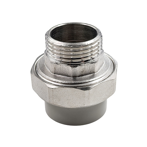 Муфта комбинированная разъемная (Американка) PPR наружная резьба 32х1 PN20 серый РТП