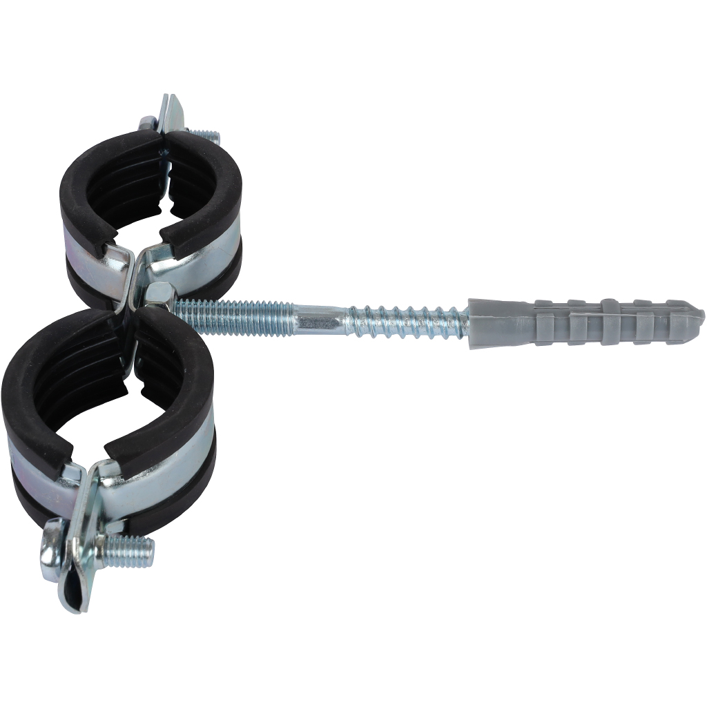 Комплект двойной хомут для труб STOUT хомут+шпилька шуруп +дюбель пластиковый 1 (32-35), SAC-0020-200001