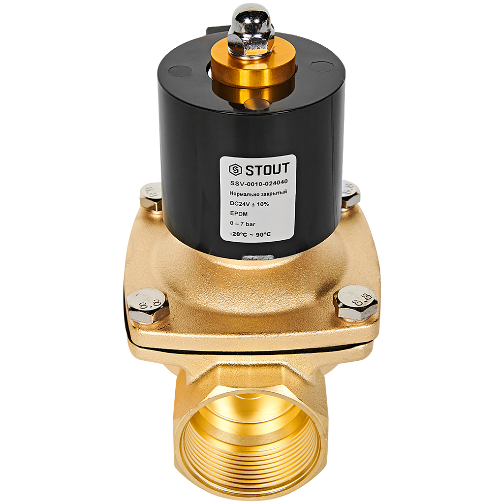 STOUT Клапан соленоидный (электромагнитный) прямого действия НЗ 24В G1 1/2 SSV-0010-024040