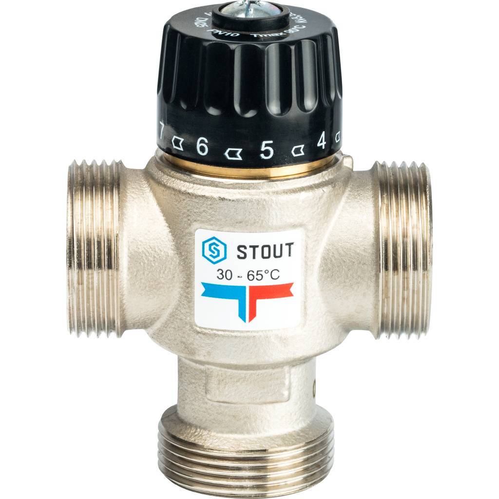 Термостатический смесительный клапан для систем отопления и ГВС STOUT 1 1/4 НР 30-65°С KV 3,5