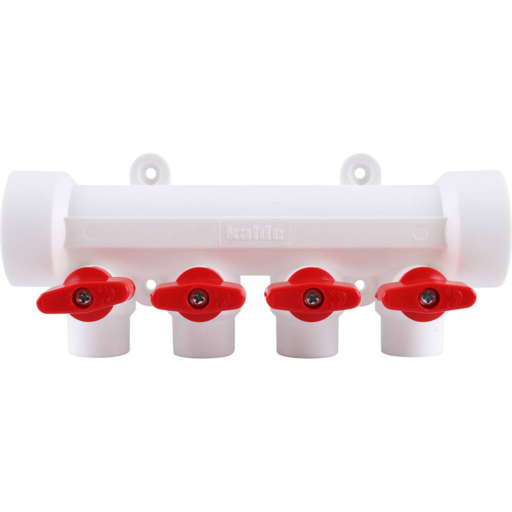 Коллектор с запорными кранами для полипропиленовых труб Kalde (4 выхода)