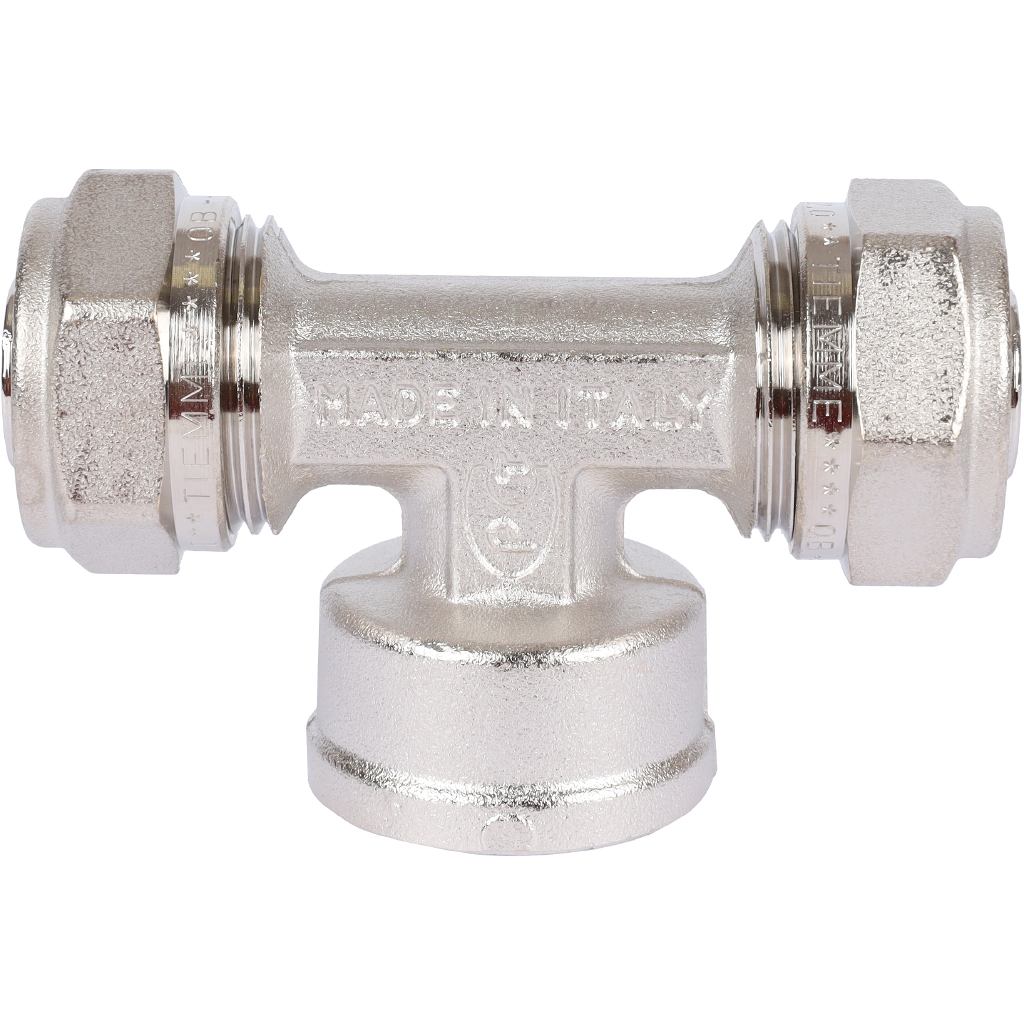 Тройник TIEMME с внутренней резьбой (20х2.0х3/4) для металлопластиковых труб винтовой, 1600032