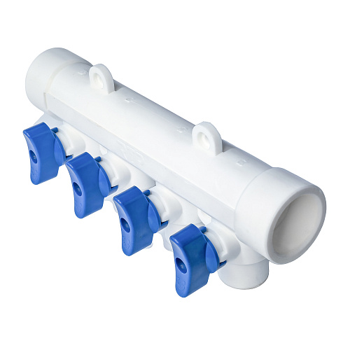 Коллектор с шаровым краном синий PPR 32х20/4,  белый, RTP