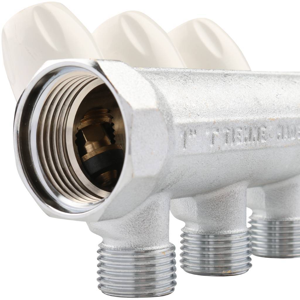 Коллектор с регулировочными вентилями TIEMME 1 х1/2 на 3 выхода (хром.)