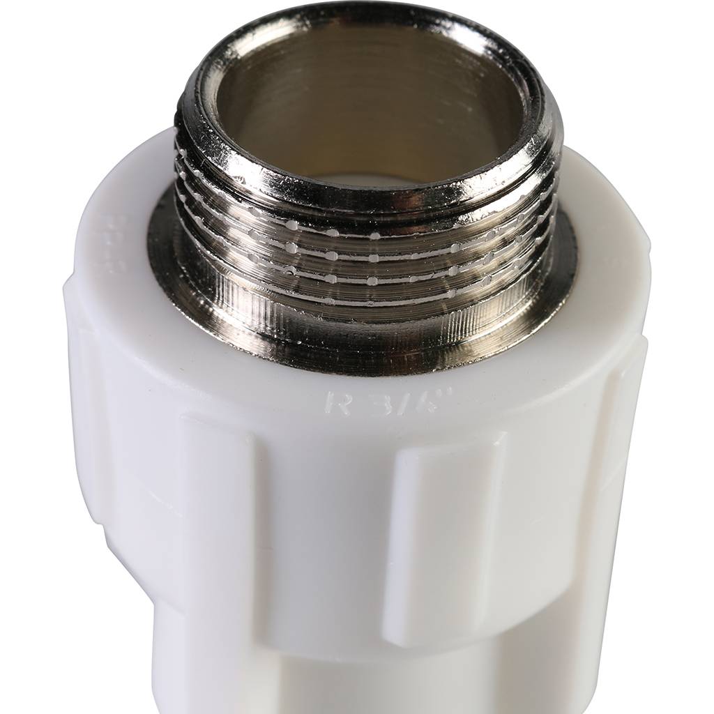 Муфта комбинированная Политэк 20х3/4 наруж. резьба для полипропиленовых труб под сварку (цвет белый), 9000002034