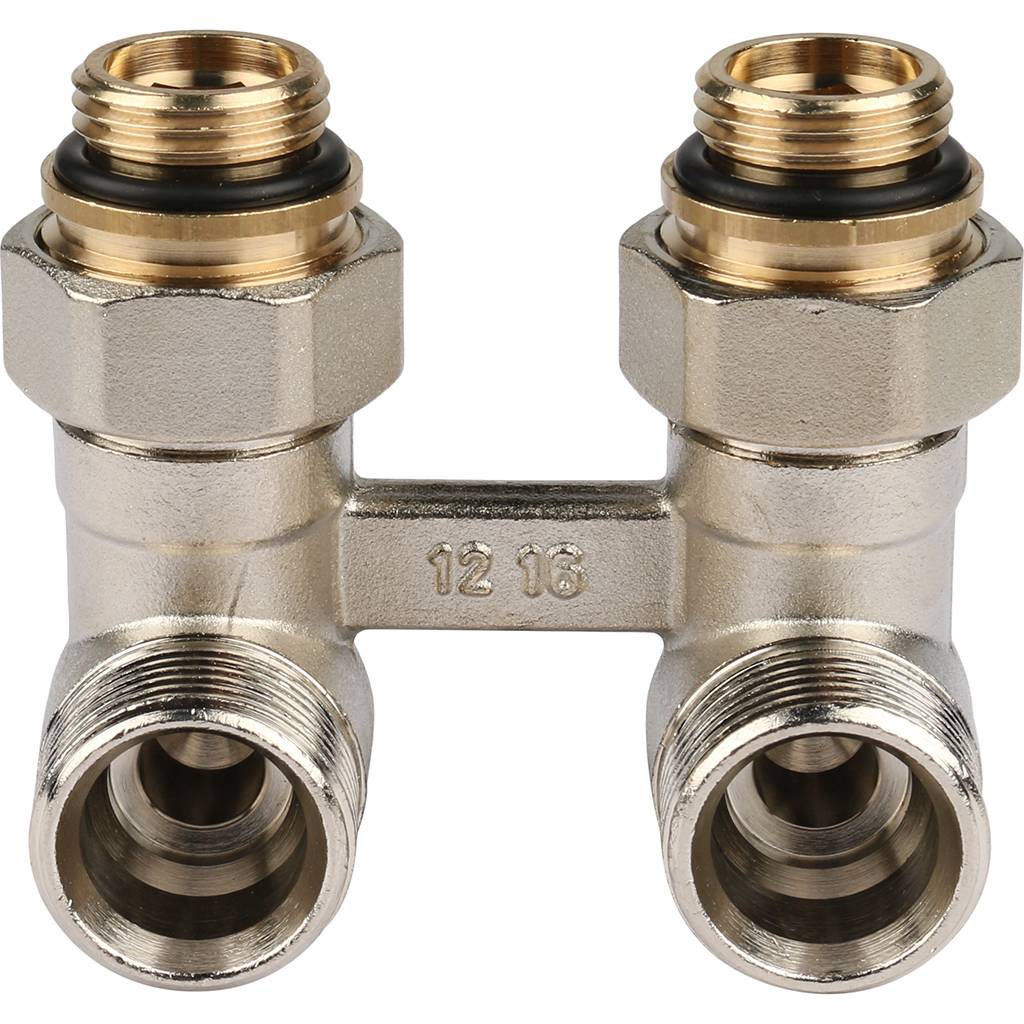 Пара шаровых кранов РЕХАУ RAUTITAN с соед. нип. G 1/2xG 3/4, угловой (никелирован.), 12407371001