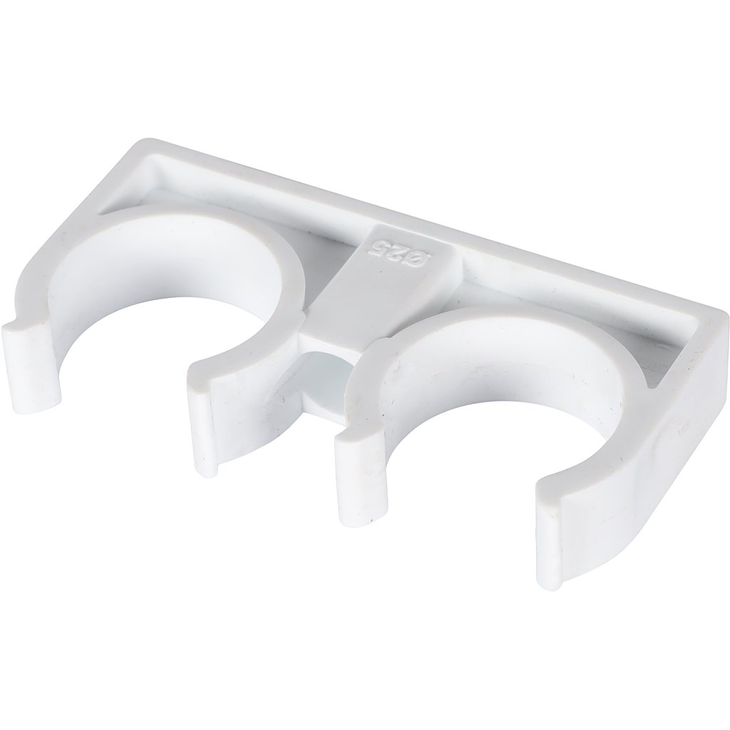 Двойное крепление Политэк d=25 для полипропиленовых труб под сварку (цвет белый), 9000020025