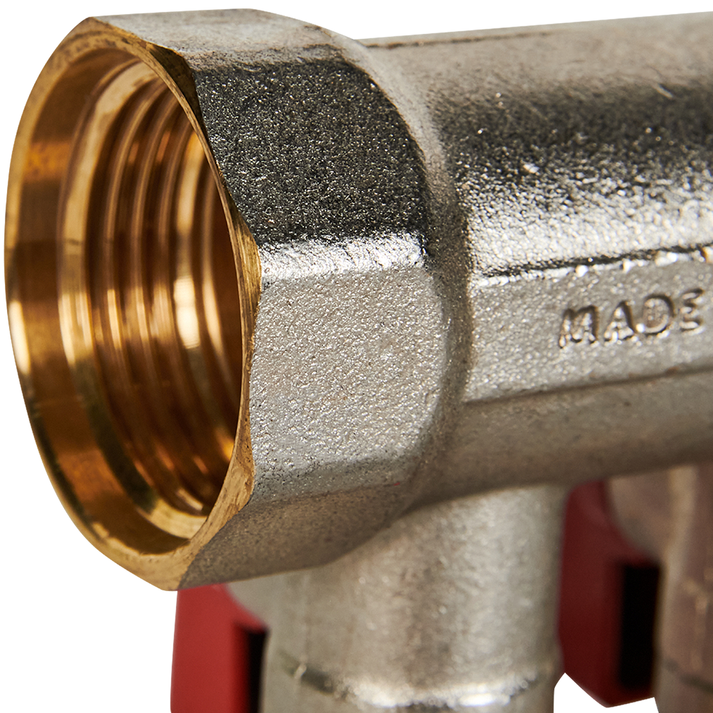 Коллектор с шаровыми кранами STOUT 1, 2 отвода 1/2  (красные ручки)