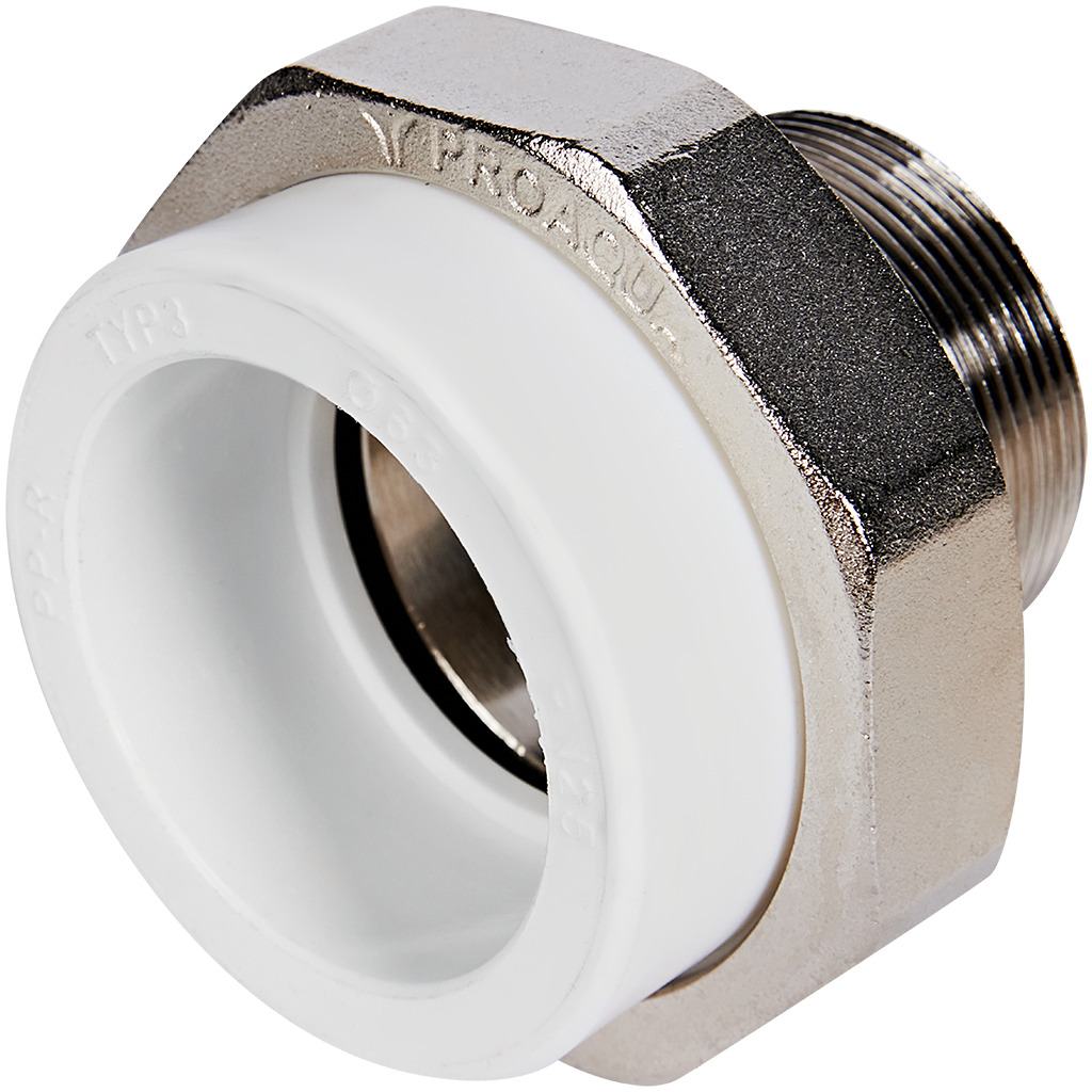 Муфта комбинированная Pro Aqua d=63-2 PP-R разъемная (американка) НР Белая