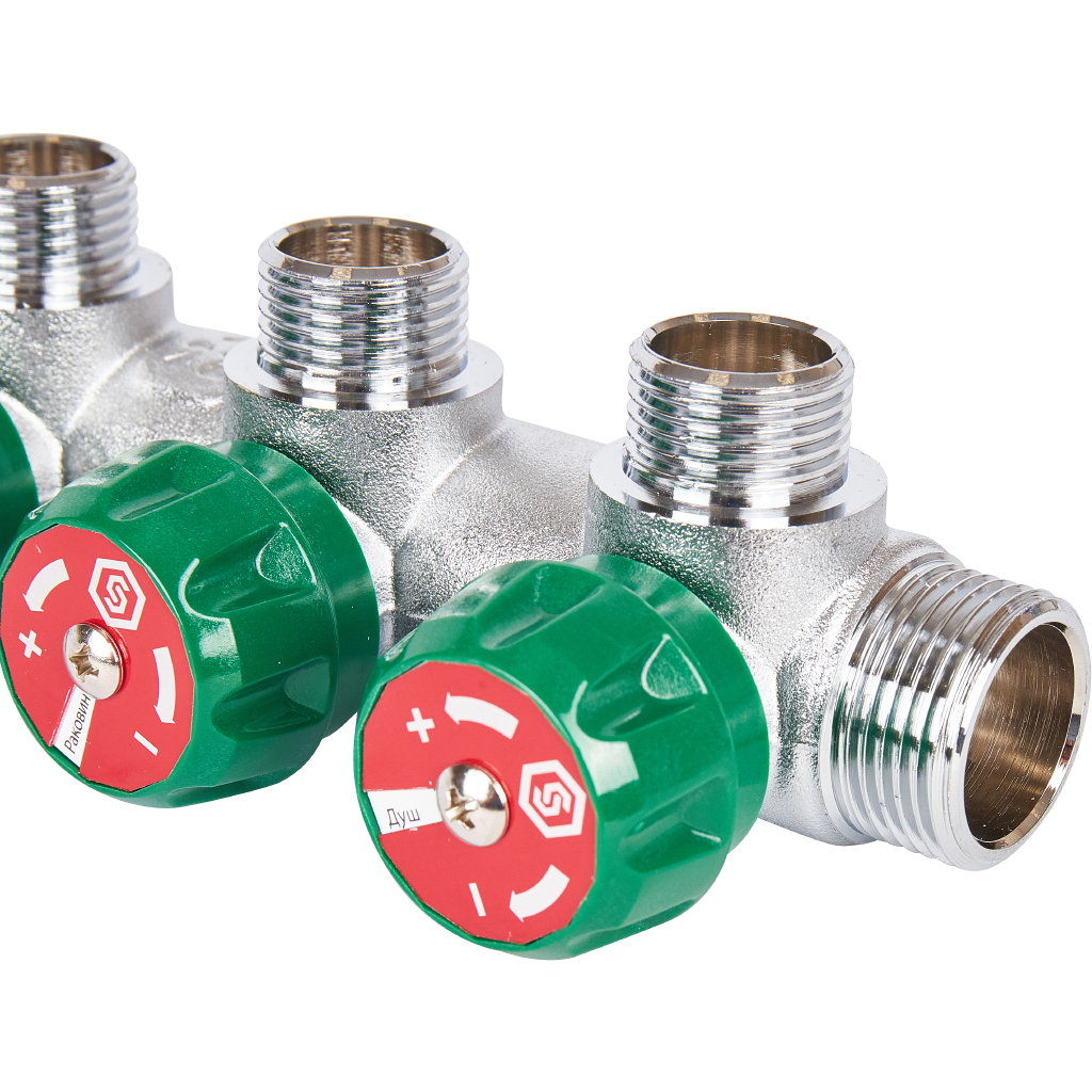 SMB-6850-341203 STOUT Коллектор регулирующий 3/4 , 3 отвода 1/2 под компрессионный фитинг для полимерных труб