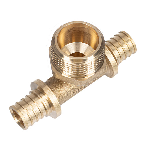 Тройник аксиальный, латунь, наружная резьба,20х3/4, желтый, RTP