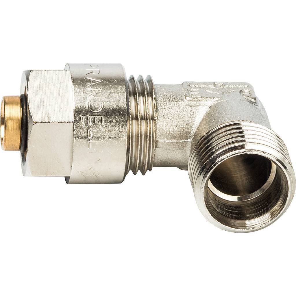 Угольник 90 с нар.резьбой Prandelli Multyrama (16х2,0х1/2) для металлопластиковых труб винтовой, 103.05.51.6