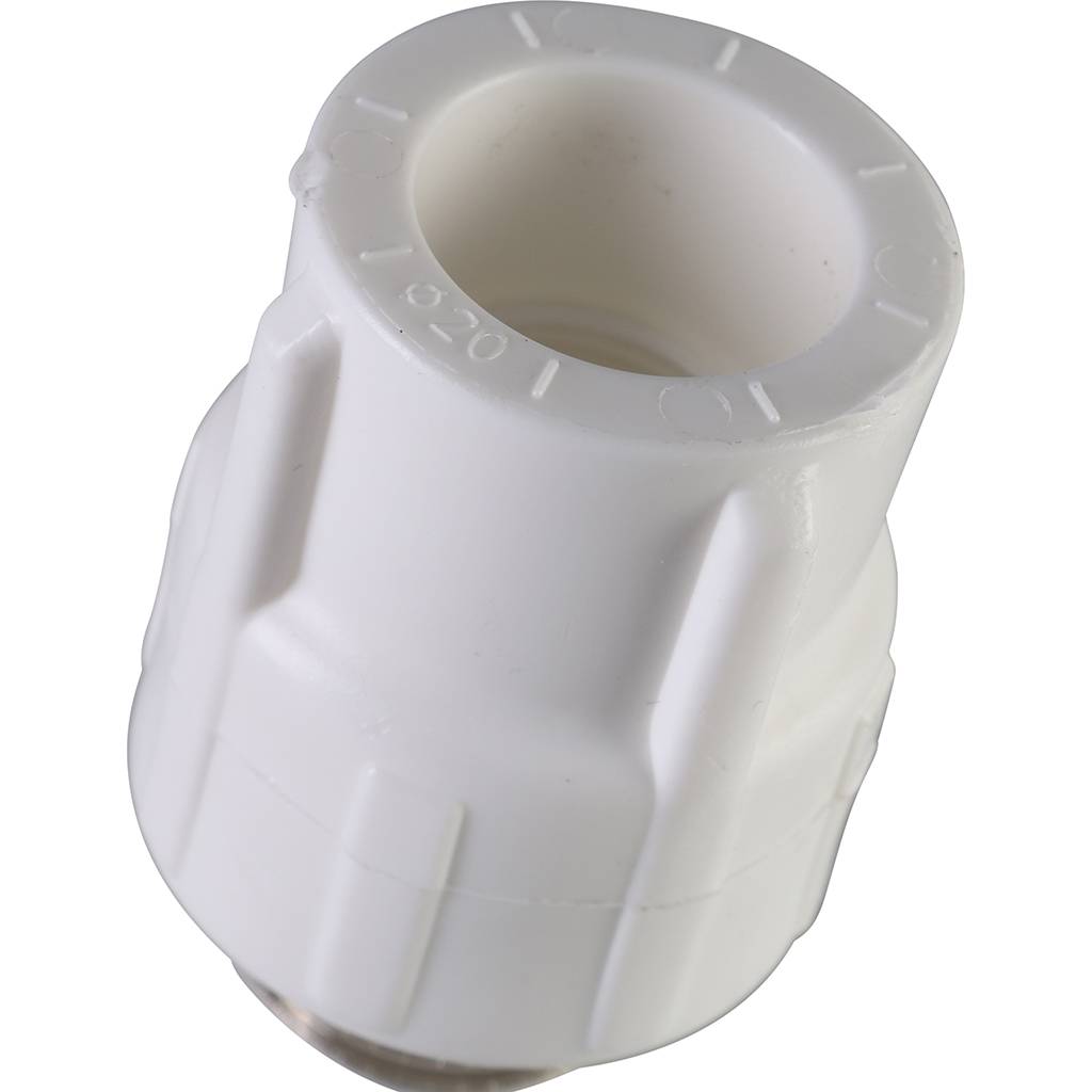 Муфта комбинированная Политэк 20х1/2 наруж. резьба для полипропиленовых труб под сварку (цвет белый), 9000002012