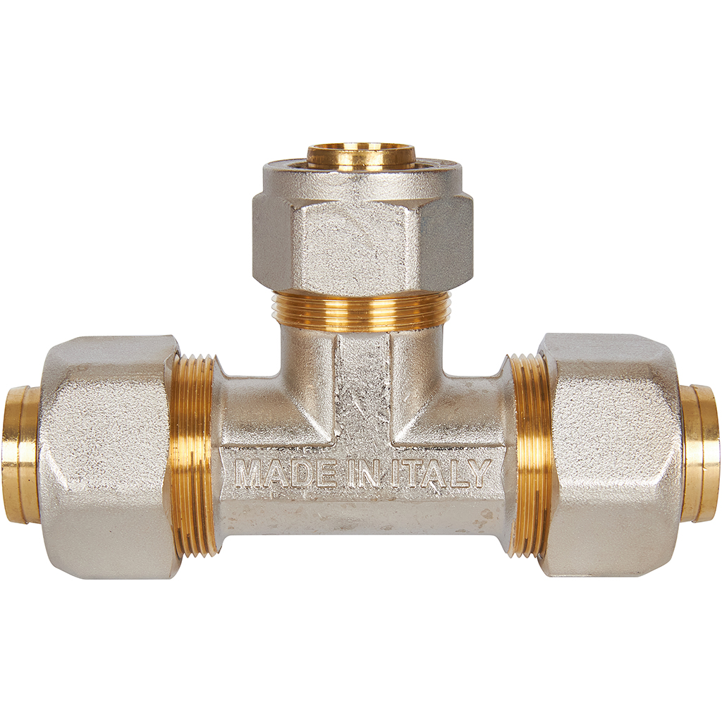 Тройник переходной STOUT 32x26x32 для металлопластиковых труб винтовой, SFS-0010-322632