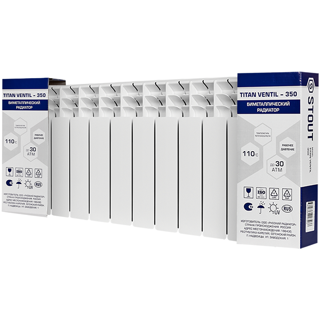 Радиатор биметаллический STOUT TITAN VENTIL 350 11 секций нижнее правое подключение