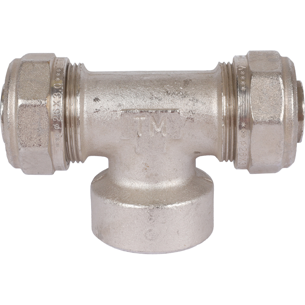 Тройник TIEMME с внутренней резьбой (26х3.0х1) для металлопластиковых труб винтовой, 1600079