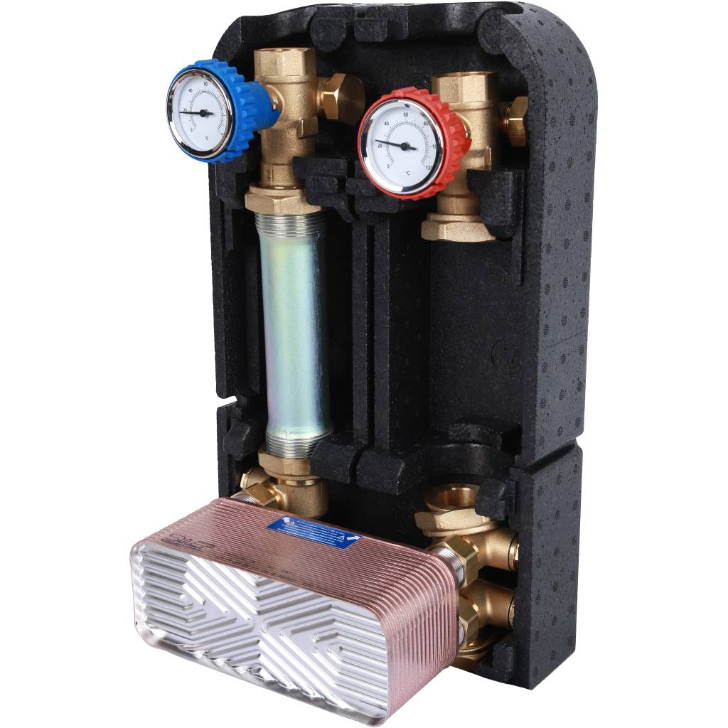 Насосная группа STOUT SDG-0038 с теплообменником 34 пластины, без насоса в теплоизоляции, SDG-0038-342501