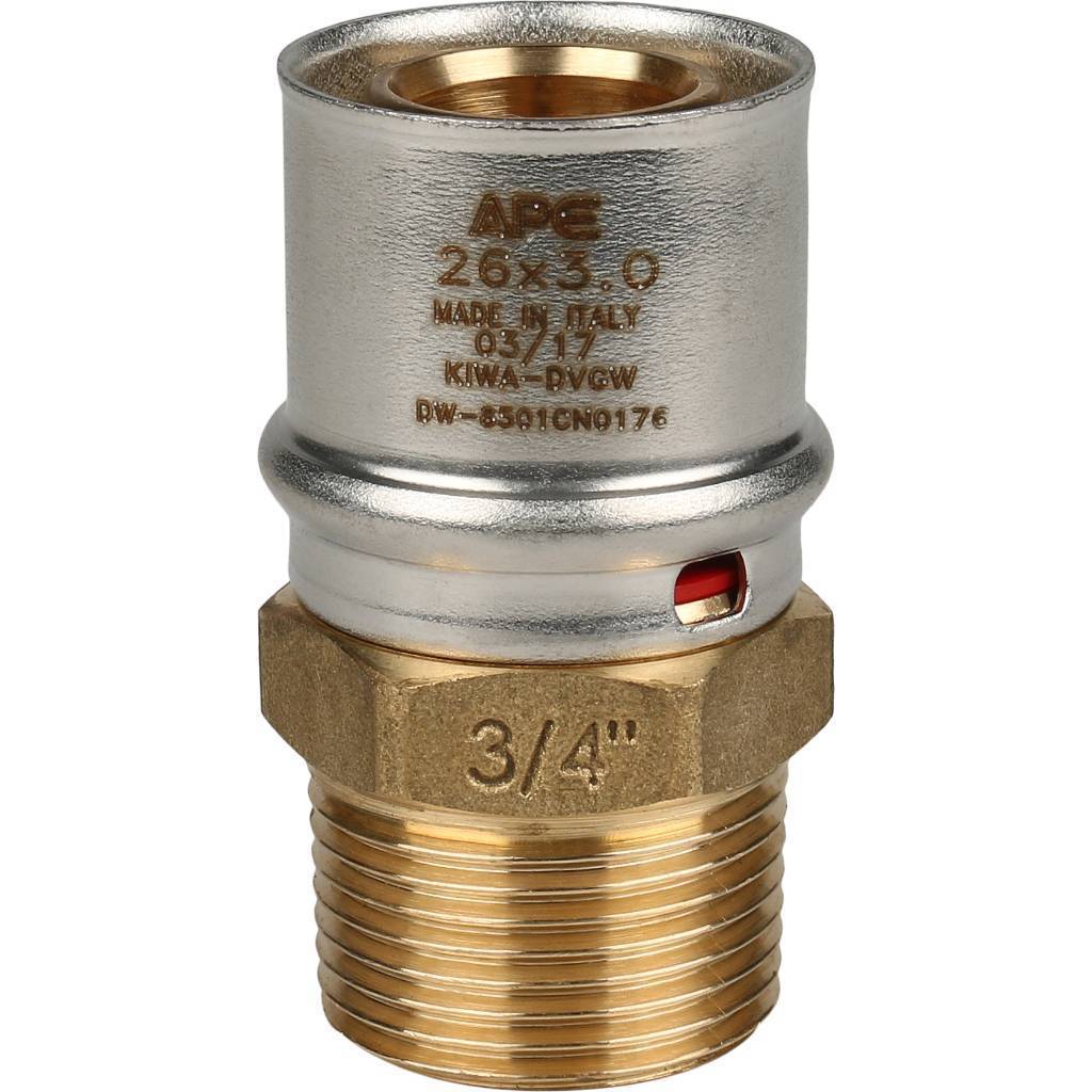 Переходник STOUT с наружной резьбой 3/4 х26 для металлопластиковых труб прессовой, SFP-0001-003426