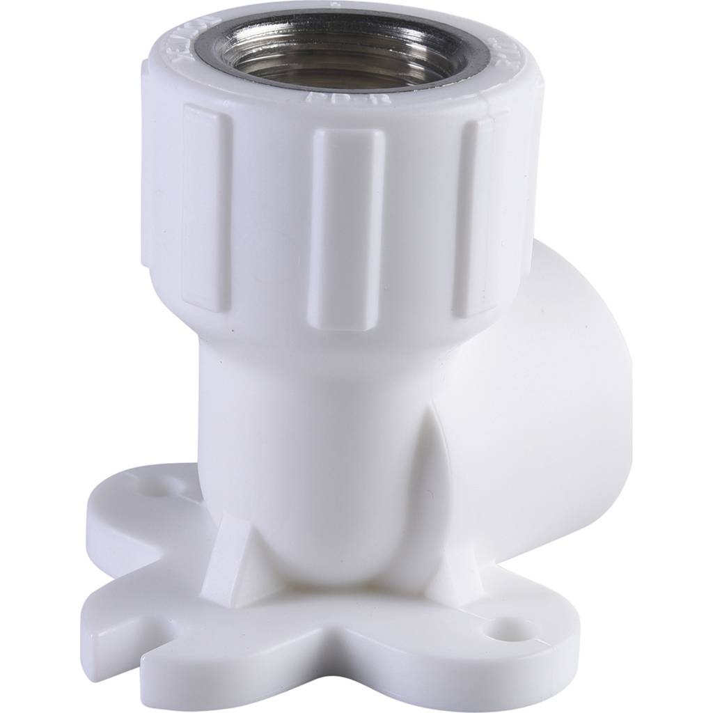 Угольник Политэк 20х1/2 с внутренней резьбой с креплением для полипропиленовых труб под сварку (цвет белый), 9400082012