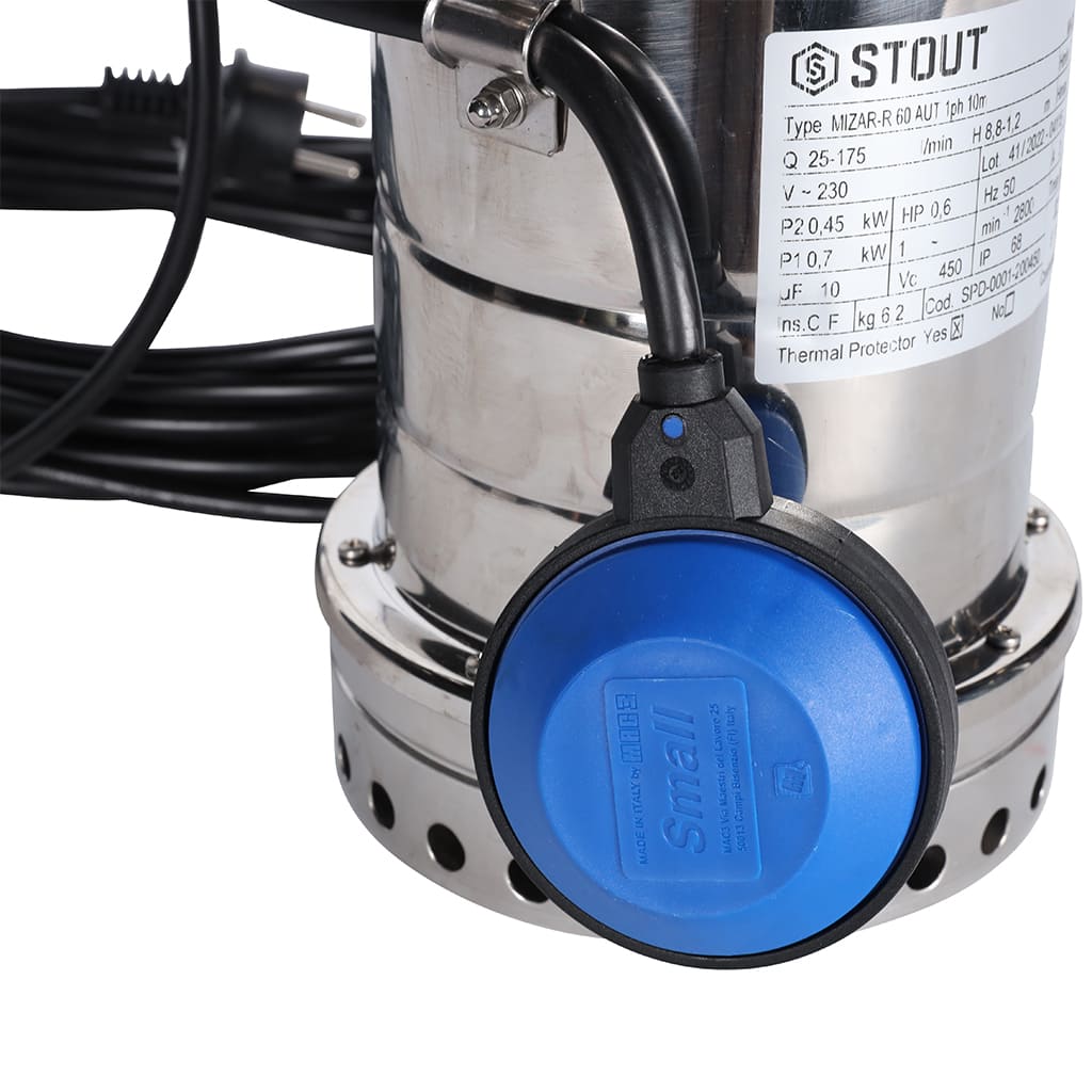 Насос дренажный STOUT с поплавком, кабель 10 м, 230V, Q=175 л/мин, H=10 м, SPD-0001-200450