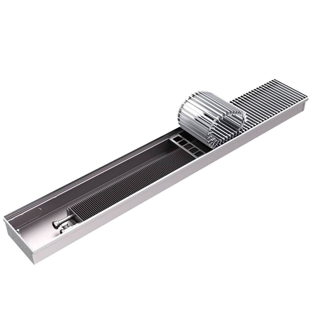 Внутрипольный конвектор ROMMER RCN2-1000 100х260х3900 (Решётка роликовая, анодированный алюминий) универсальное подключение, RCN2-1000-1026390