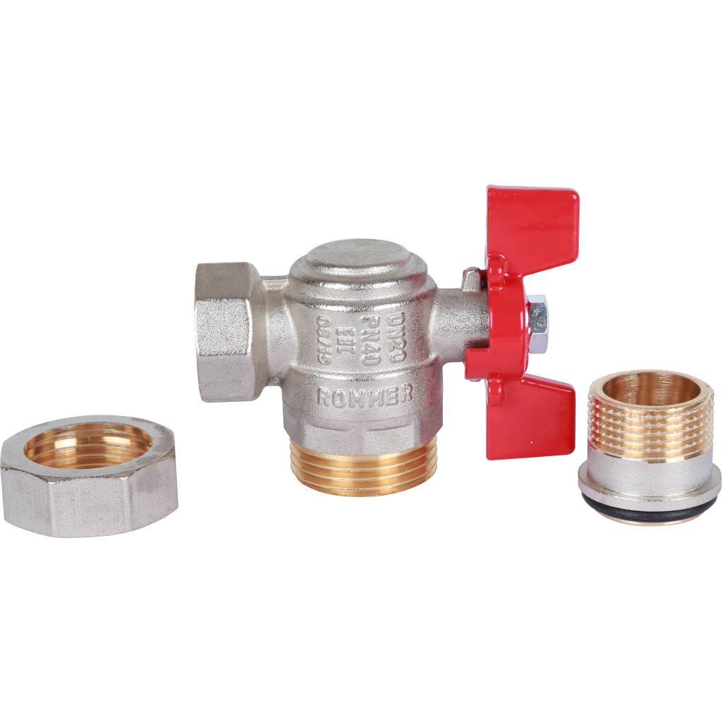 Кран шаровой ROMMER угловой с американкой 3/4 ВН/НР, ручка бабочка, RBV-0006-0610220