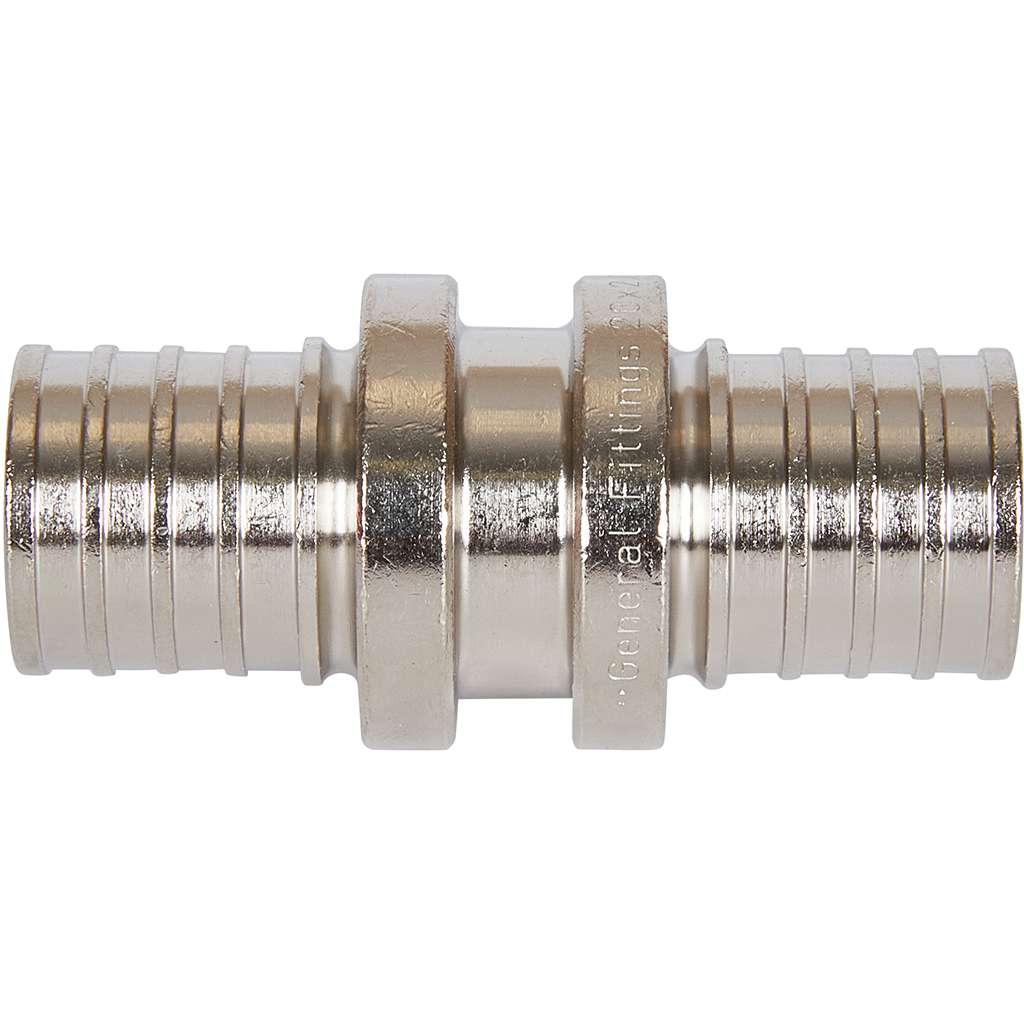 Муфта соединительная равнопроходная STOUT 20х2,0 никелированная для труб из сшитого полиэтилена аксиальный